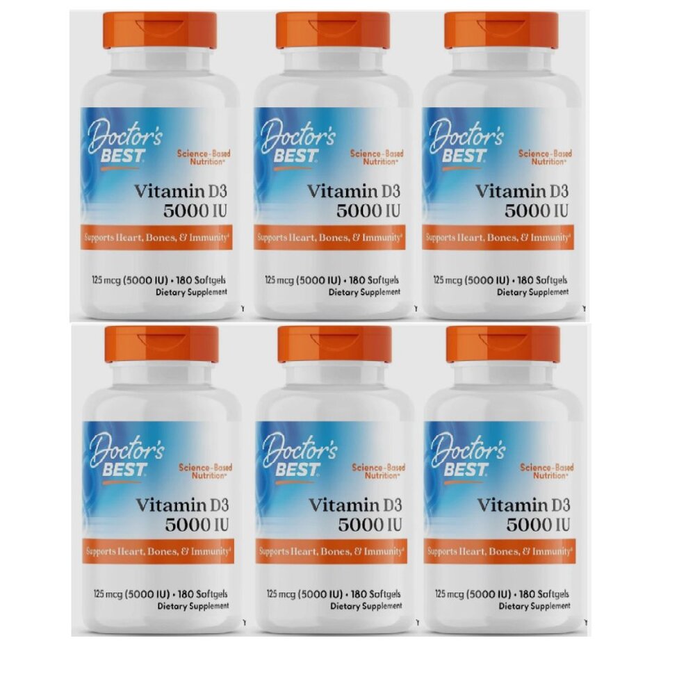6 - Doctor's Best Vitamin D3 5000IU, Non-GMO, Gluten & Soy Free, 180 Ct EXP 2027
